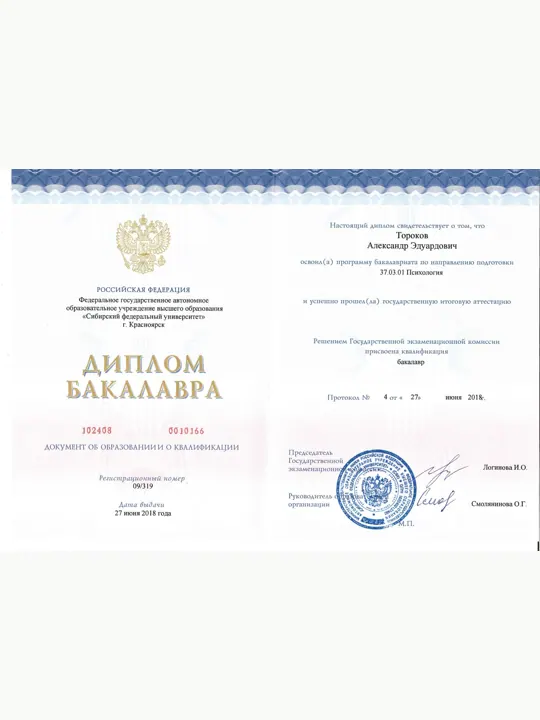 Превью документа: Диплом бакалавра СФУ