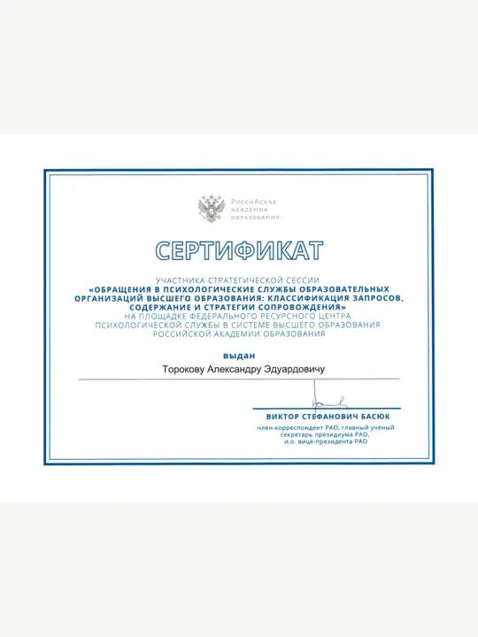 Превью документа: Сертификат РАО 2023